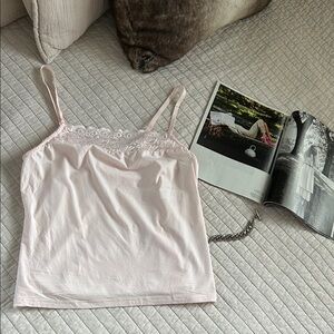 Cabernet vintage nylon baby, pink, lace trim Cami tank med small​